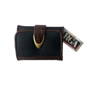 RGA Vintage Black Brown Croc Trim Trifold Wallet R5064 Brass Snap